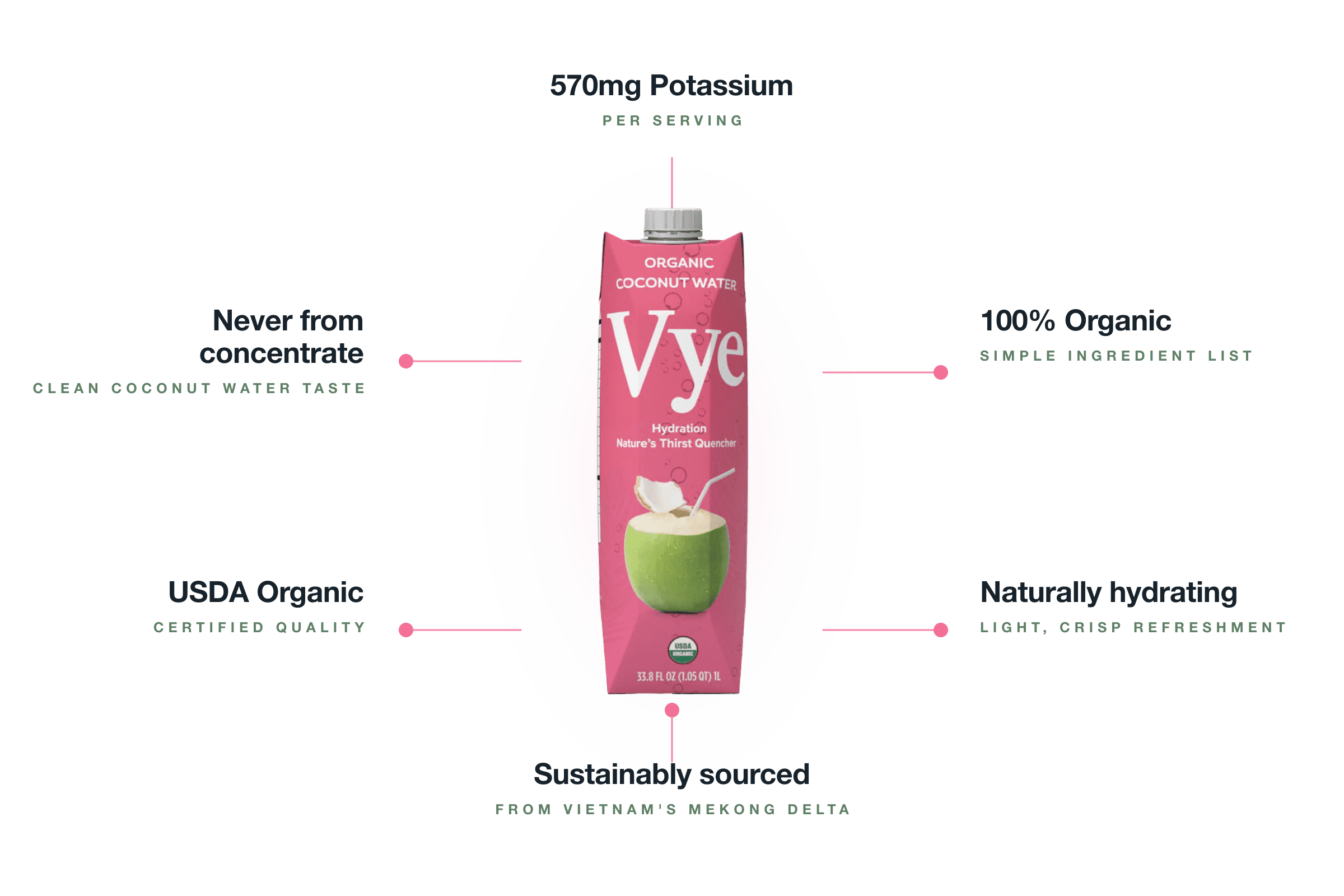 Vye organic coconut water feature infographic