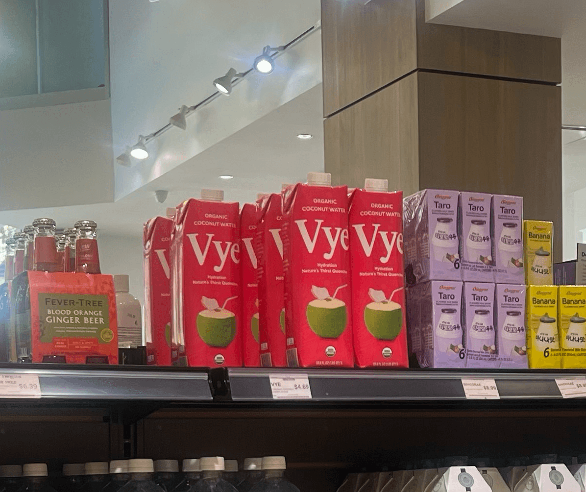 Vye coconut water shelf placement