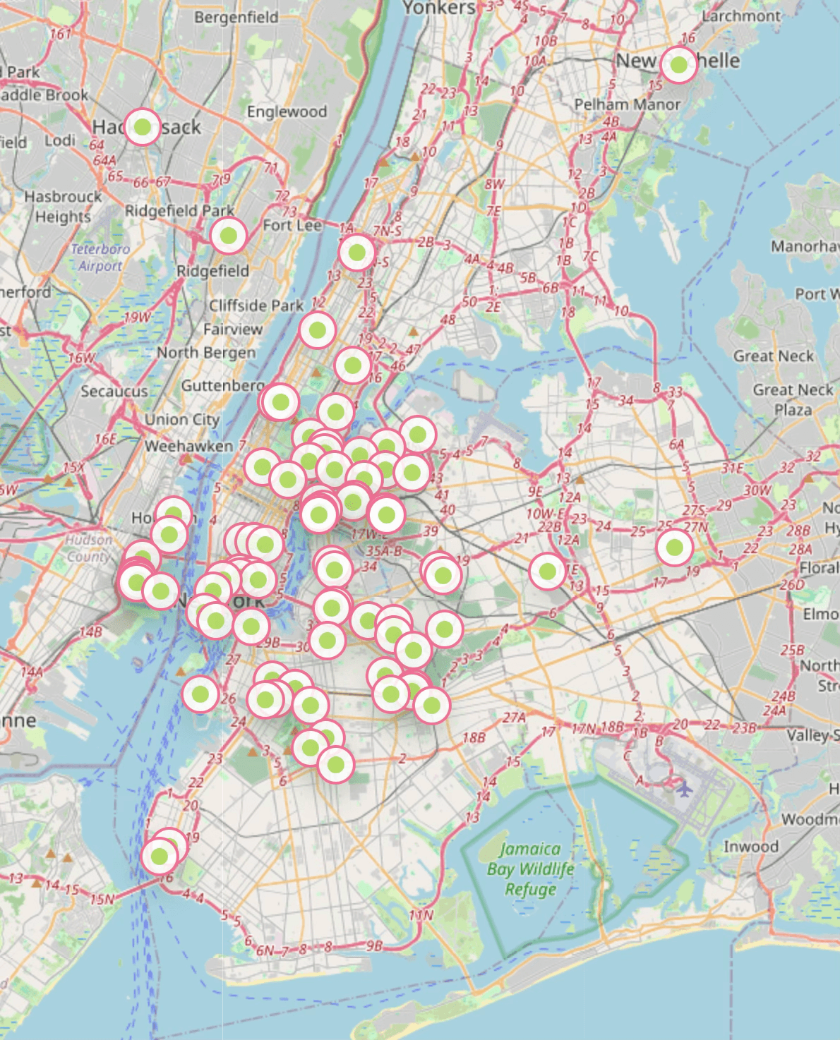 Map showing Vye retail availability across New York